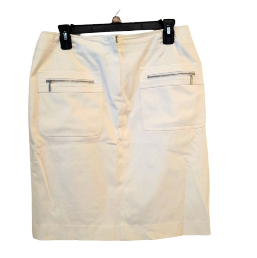LAFAYETTE 148 WOMEN'S OFF WHITE  ZIPPERED POCKET SKIRT SIZE 8